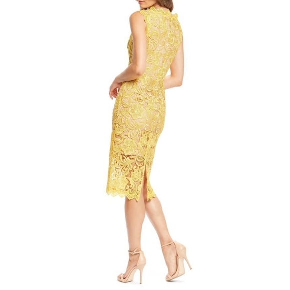 NWT Dress The Population Claudette Crochet Lace Sheath Dress in Yellow - Picture 3 of 16